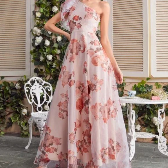 One Shoulder Knot Side Floral Dress - Picture 5 of 12